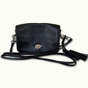 Black Leather Coach 19914 Legacy Penny Crossbody Shoulder Purse, Silver Hardware